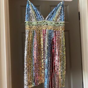 Saylor V-Neck Rainbow Sequin Dress